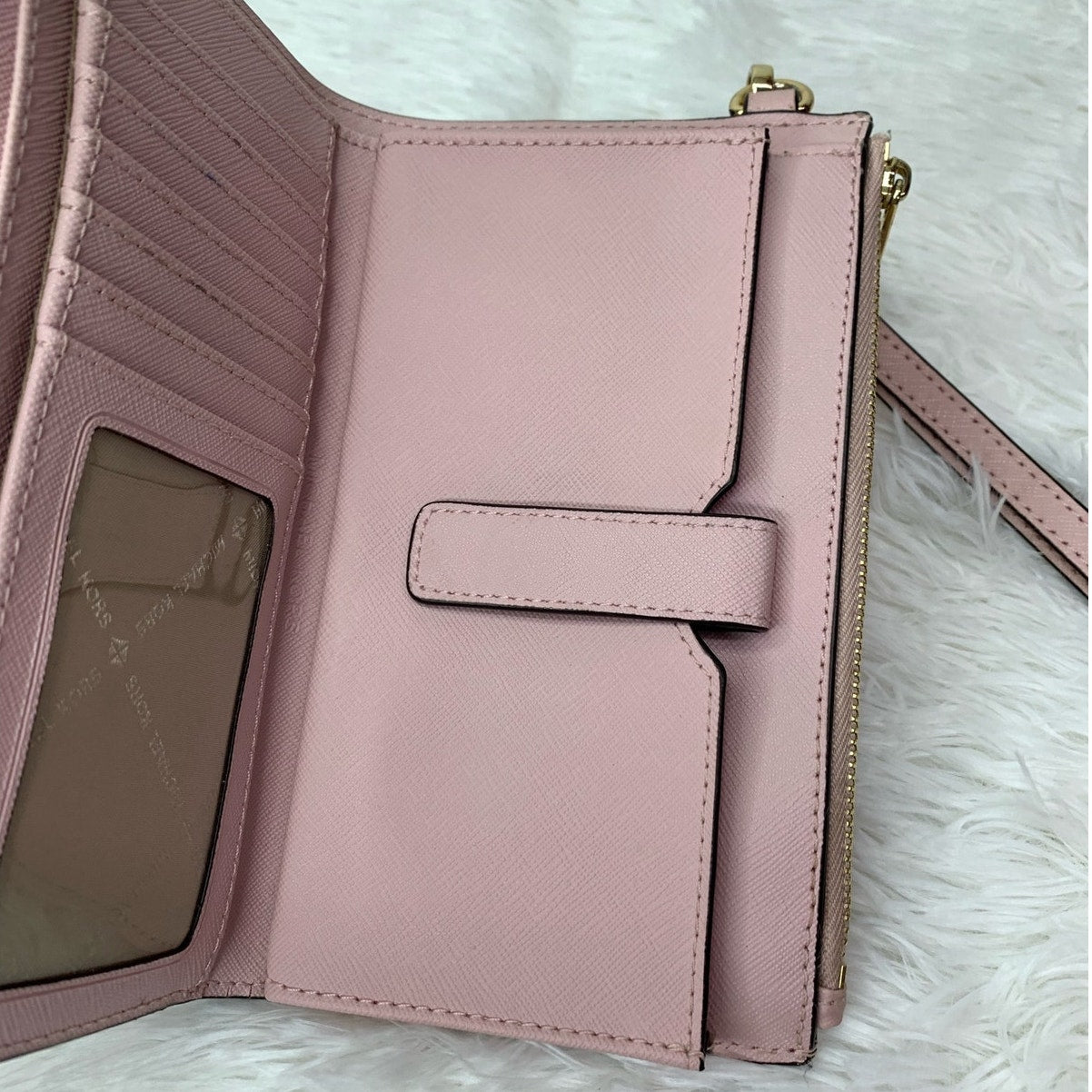 Michael Kors Pink Double Zipper Wristlet / Wallet with Phone Slot