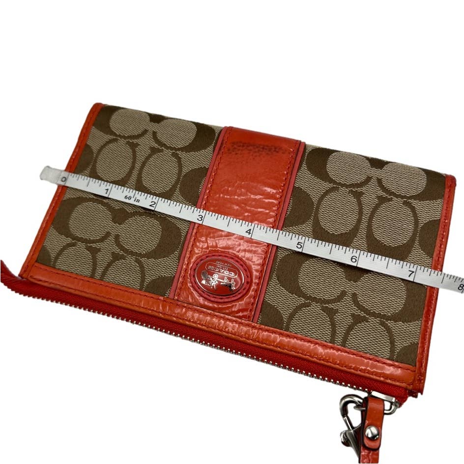 COACH Orange and Brown Signature Canvas Wristlet w/ Card Slots