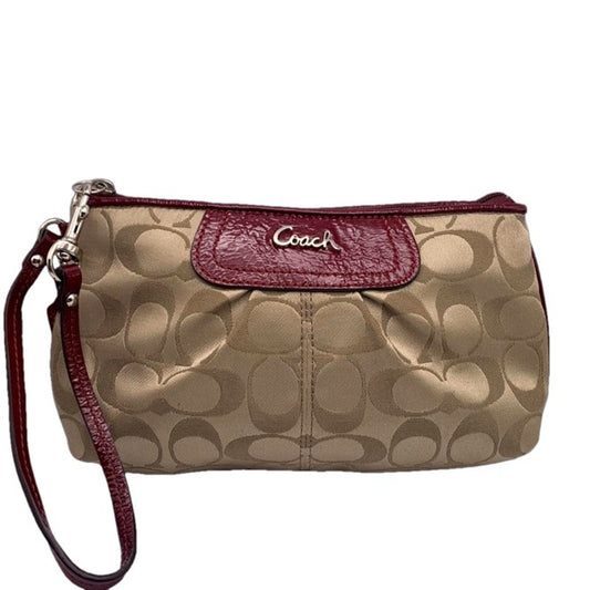 COACH Brown Burgundy Signature Wristlet w/ Card Slots