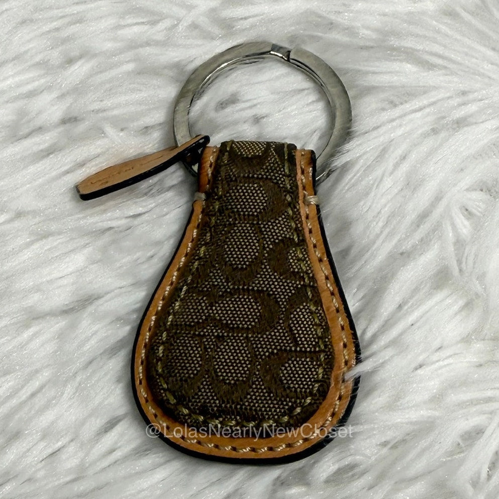 y2k COACH Brown Tan Signature Canvas Bag Charm Keychain