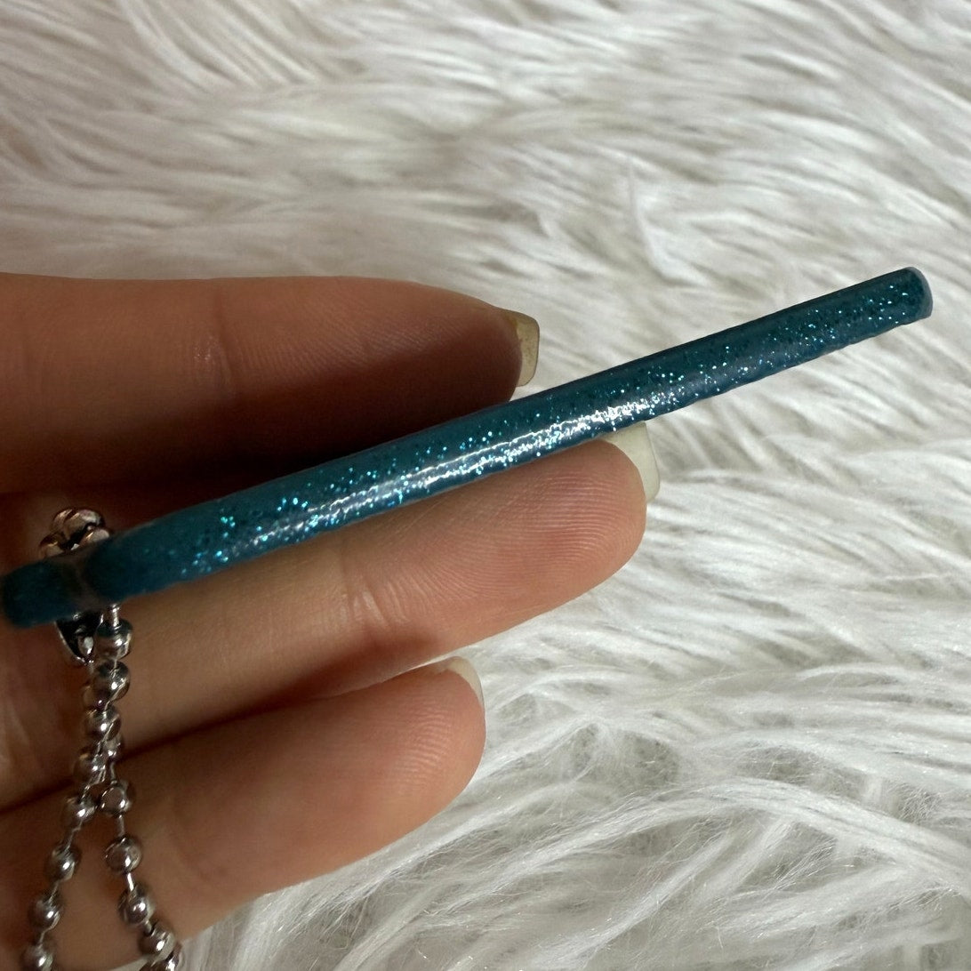 2" COACH Blue-Green Glitter Fob Bag Charm Hang tag Hangtag