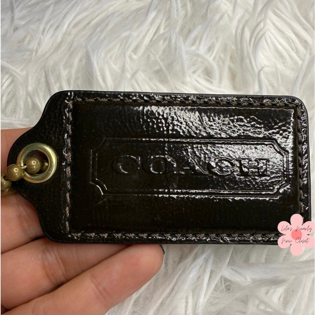 3" COACH Patent Leather Brown Fob Bag Charm Hang tag Hangtag