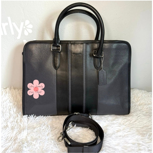Coach BOND F72308 Black Leather Briefcase w/ Crossbody Strap