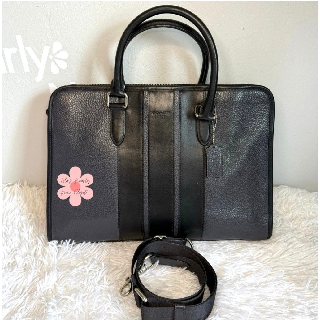 Coach BOND F72308 Black Leather Briefcase w/ Crossbody Strap
