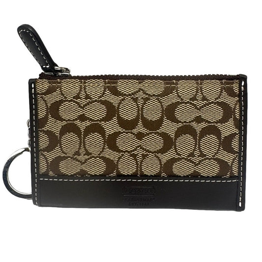 Y2K COACH Brown Signature Canvas Card Holder Coin Purse with Keychain