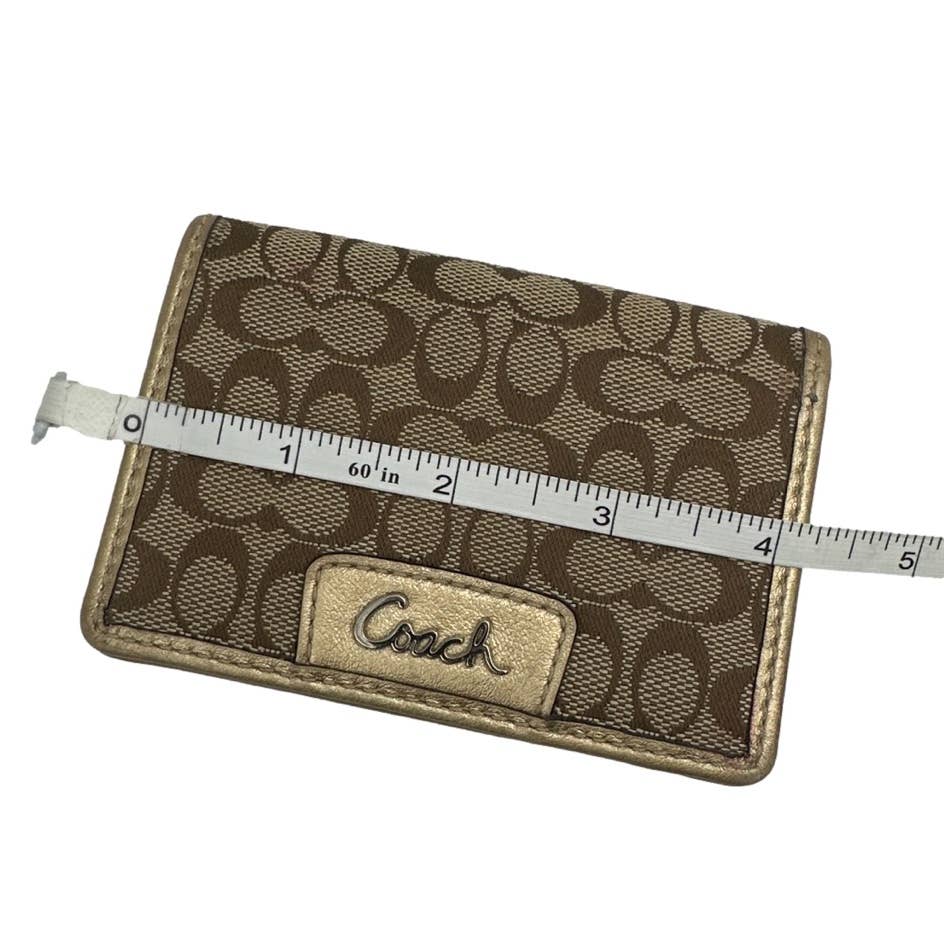 COACH Signature Gold and Brown Card Case Wallet