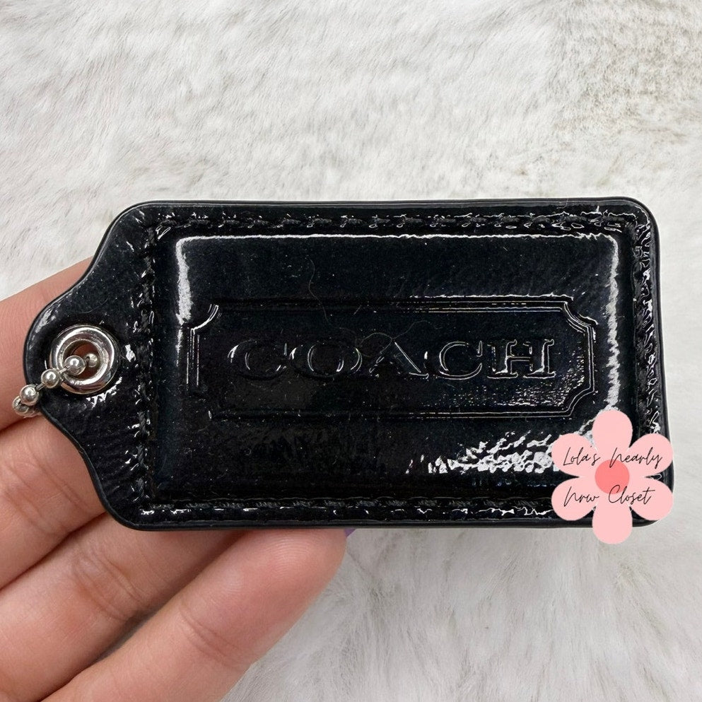 2.5" COACH Patent Leather Black  Fob Bag Charm Hang tag Hangtag
