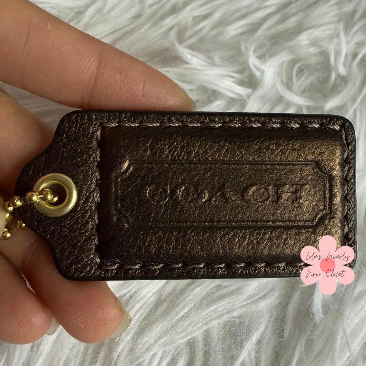 2" COACH Metallic Brown Fob Bag Charm Hang tag Hangtag