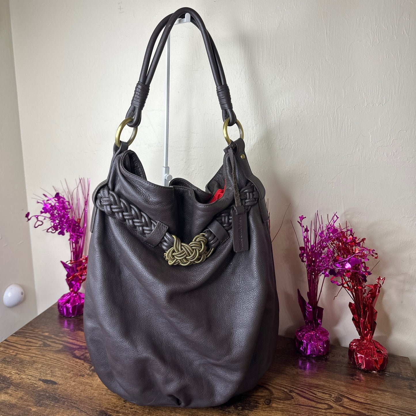 AQUA MADONNA Brown Bucket Style Handbag