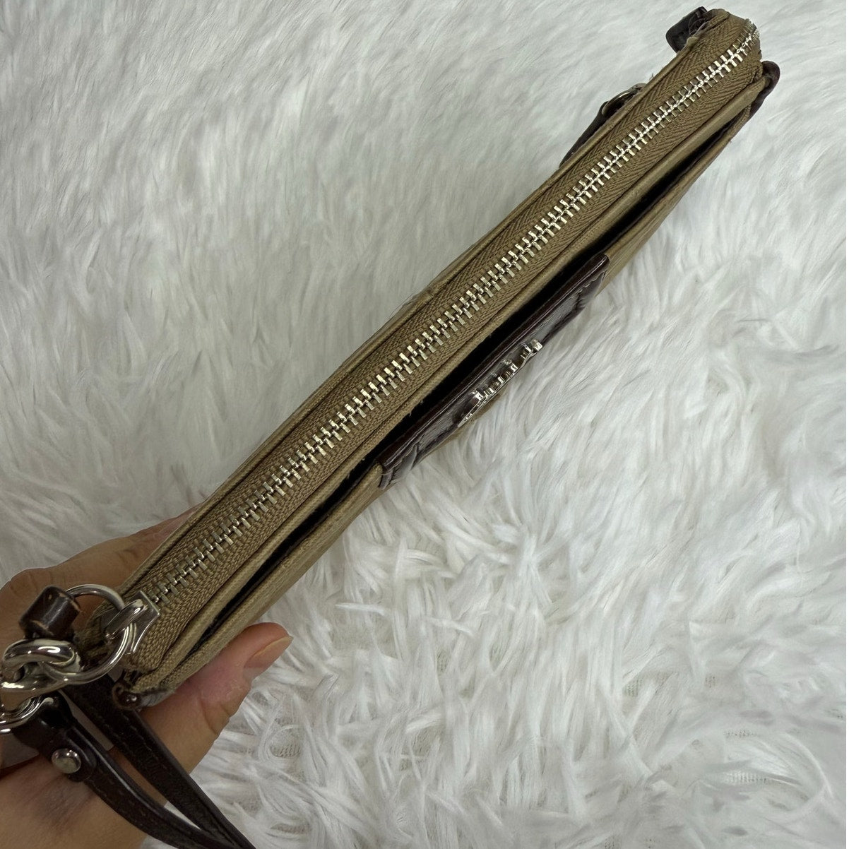 COACH Brown Signature Canvas Wristlet Wallet