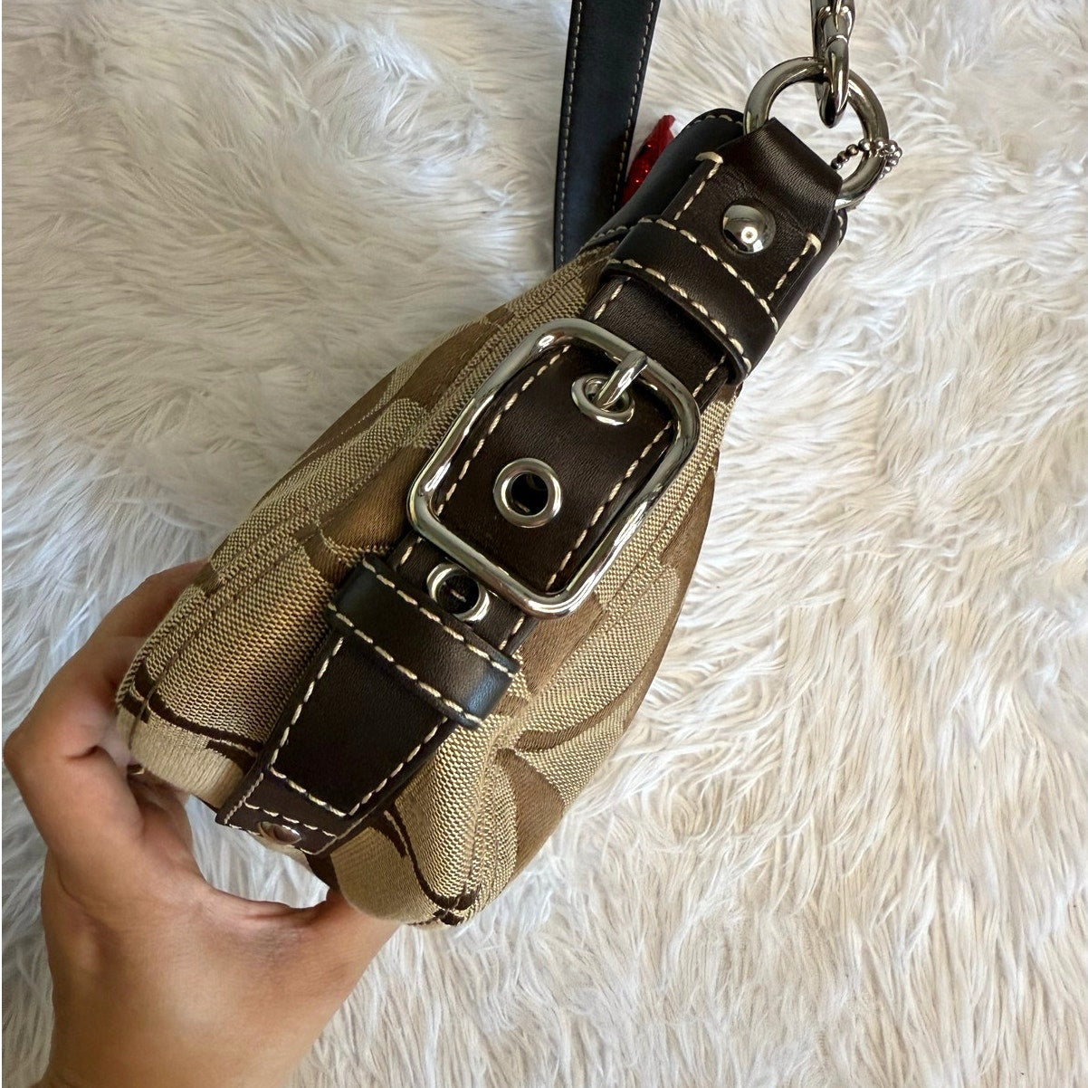 y2k COACH Signature Brown Zoe Mini Purse Shoulder Bag