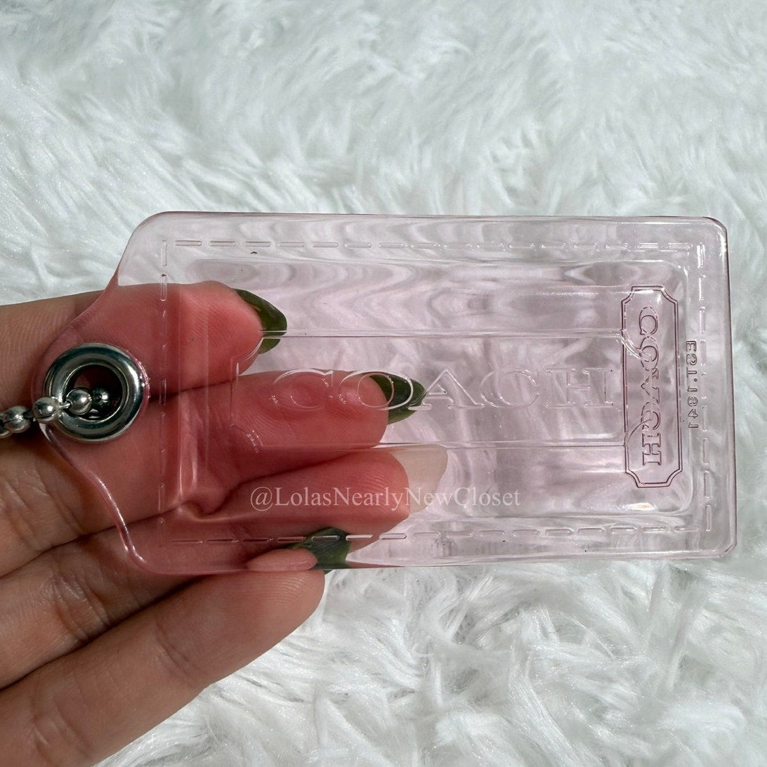 3" COACH Poppy Pink Clear Fob Bag Charm Hang tag Hangtag