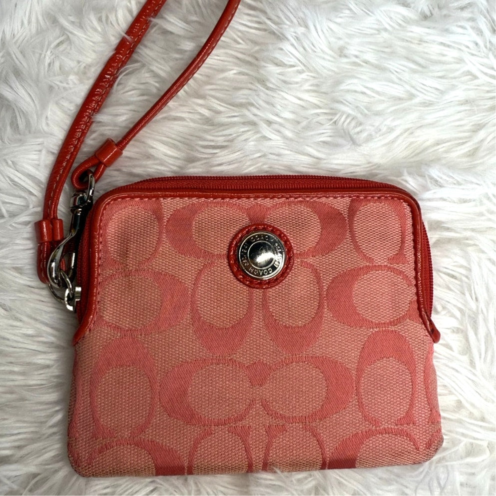 COACH Pink Signature Canvas Wristlet w/ Card Slot
