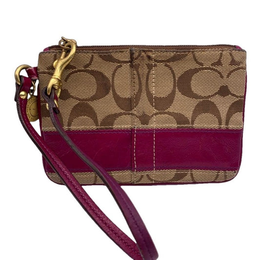 COACH  Khaki Brown  Signature Stripe Wristlet