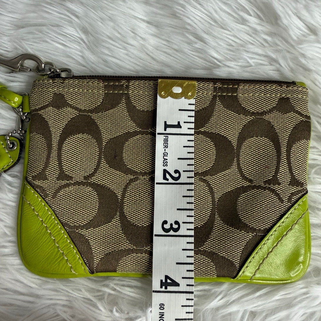 COACH y2k Soho Lime Brown Signature Canvas Wristlet