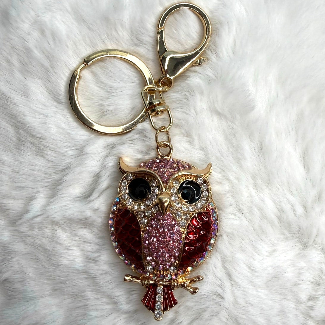 Cute Animal Owl Rhinestone Crystal Owl Keychain Fashion Charm Bag Charm