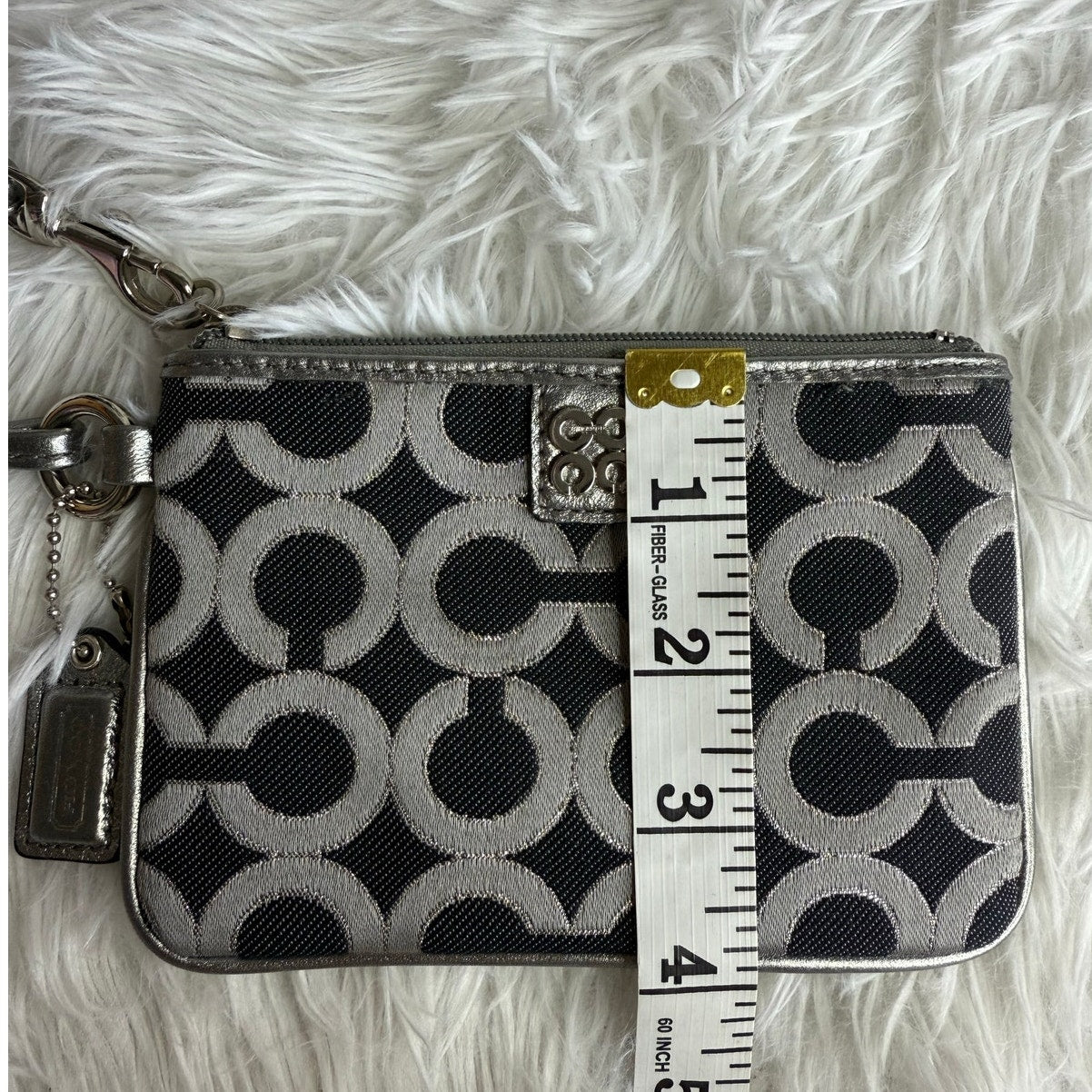 COACH Silver Gray Black Signature Canvas Wristlet