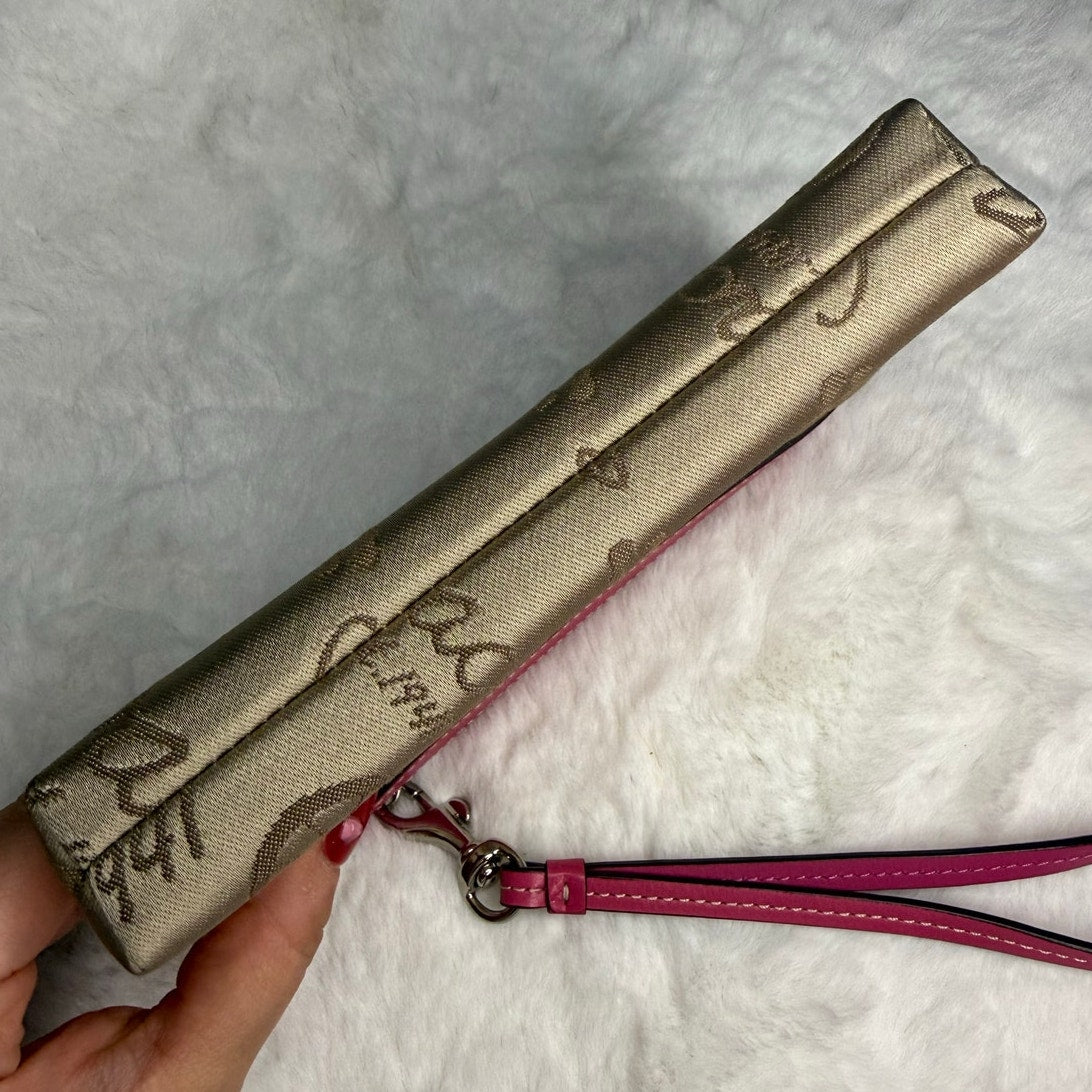 COACH Pink Brown Signature Carriage Canvas Wristlet