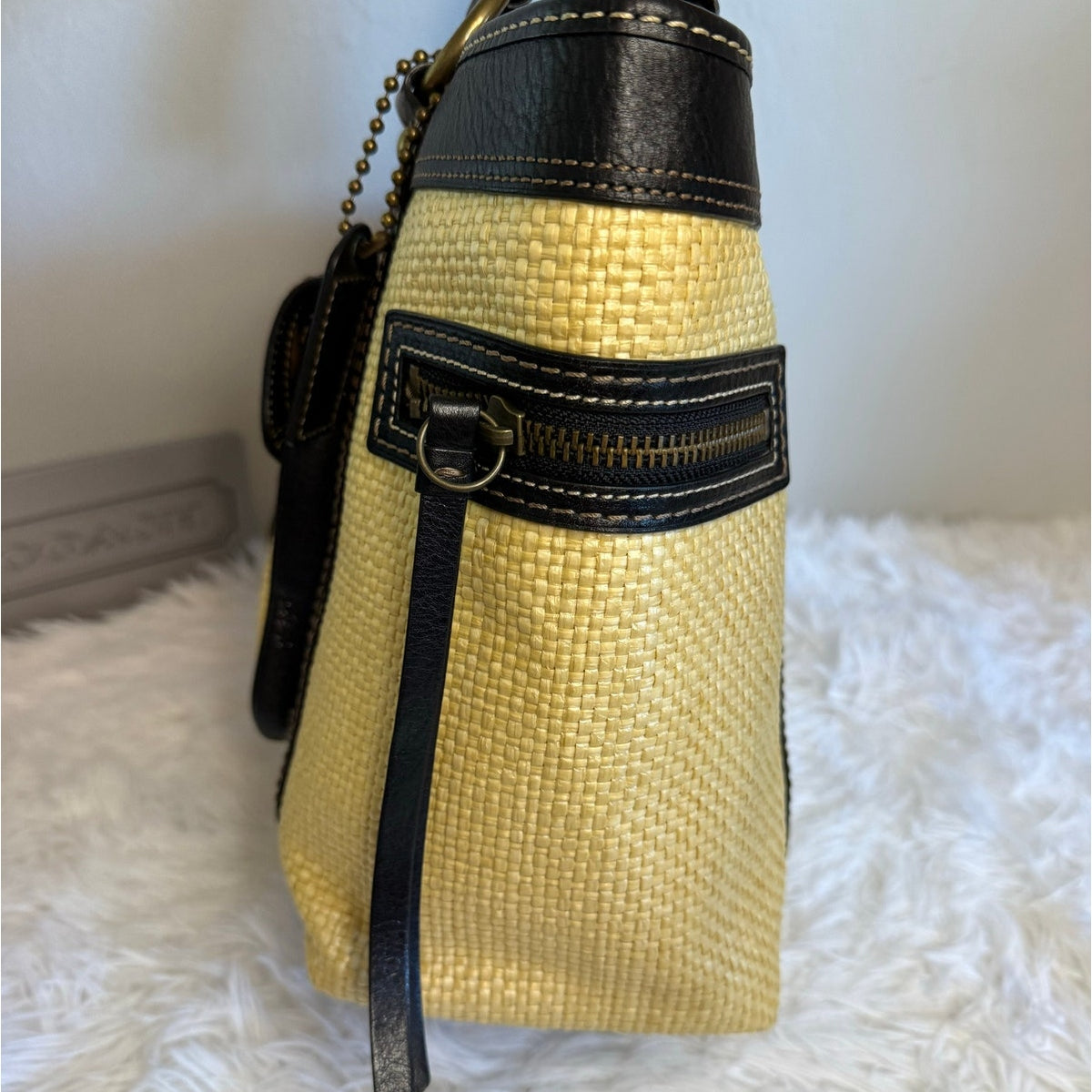 Vintage COACH y2k Black Natural Legacy Straw Tote Bag