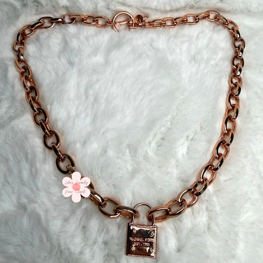 MICHAEL KORS Est 1981 Rose Gold-tone Padlock Pendant Chain Necklace