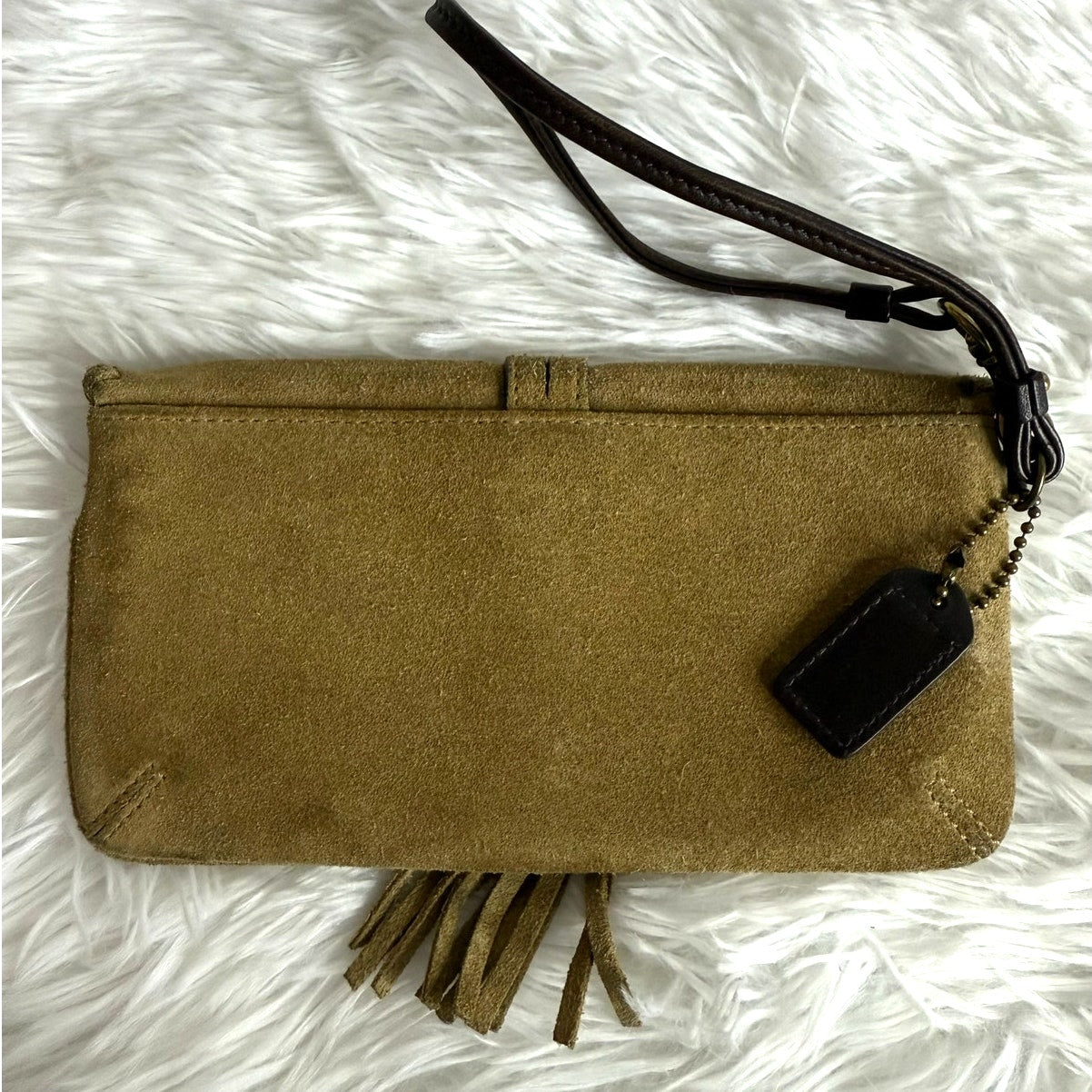 y2k COACH Brown Suede Tassel Wristlet