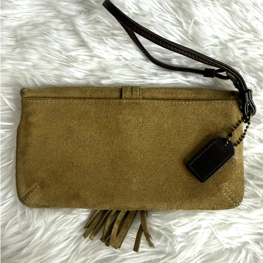y2k COACH Brown Suede Tassel Wristlet