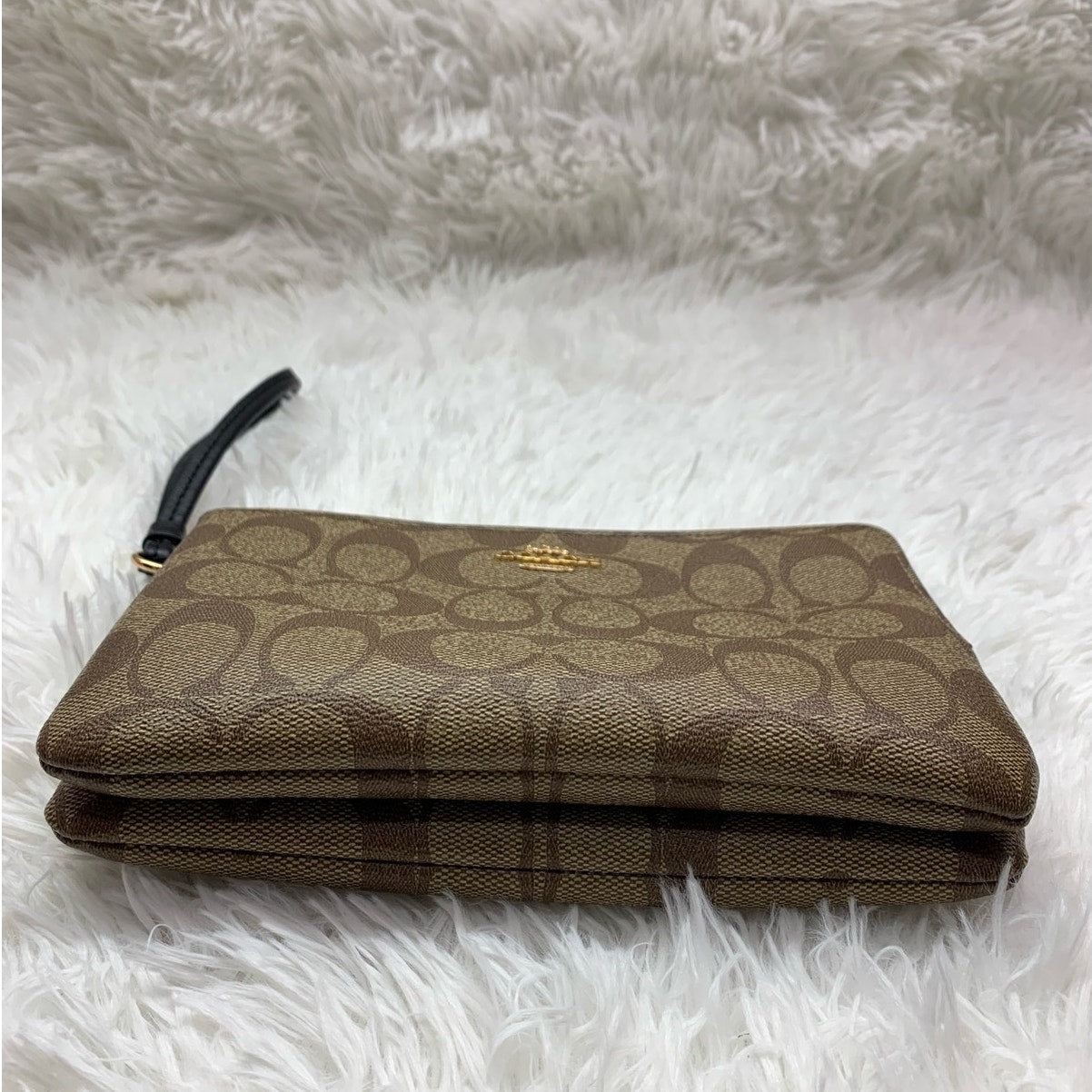 COACH Black Brown Double Large Zipper Wristlet