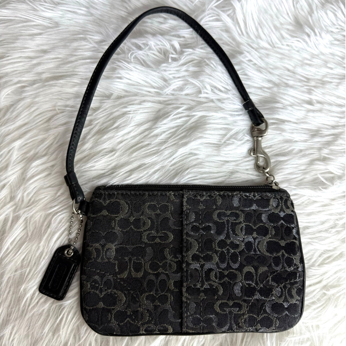 COACH Black Gray Signature Canvas Wristlet