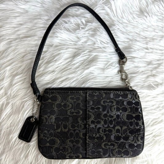 COACH Black Gray Signature Canvas Wristlet