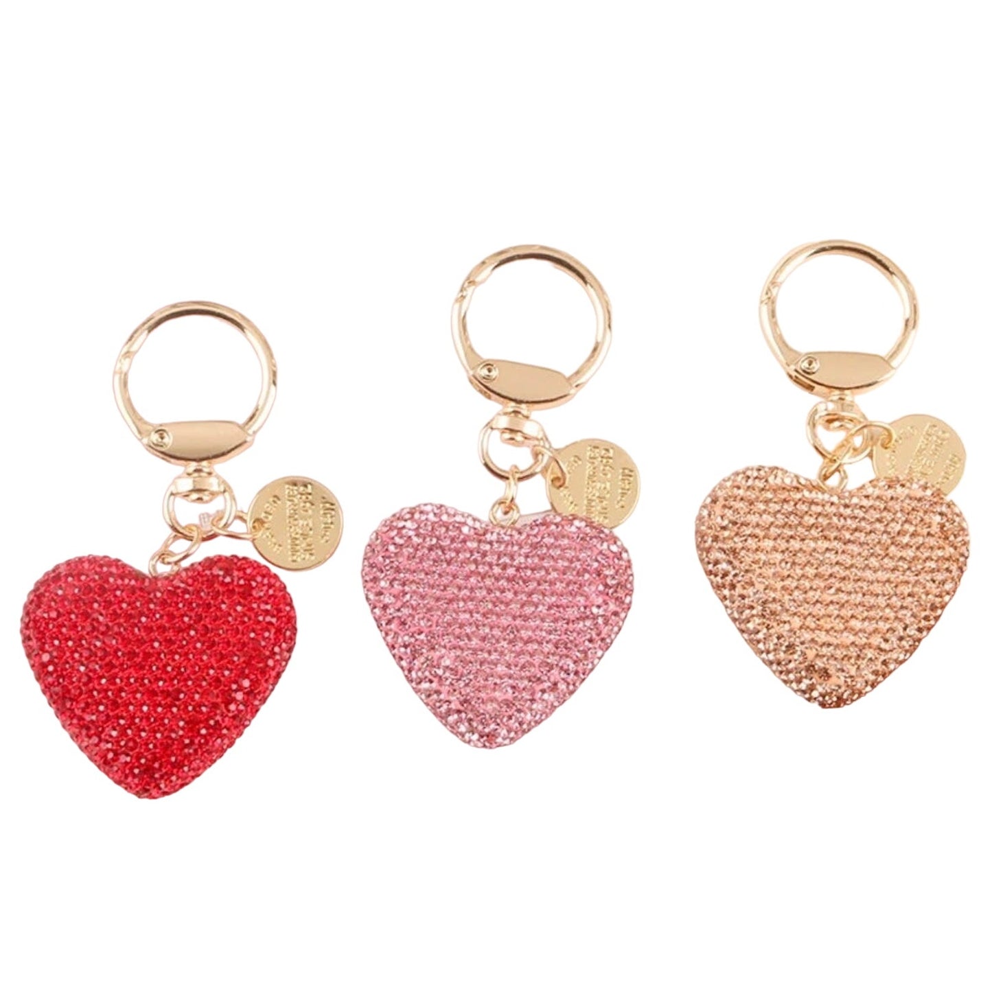 Blue (1) Rhinestone Heart Keychain Couple Peach Crystal Handbag Purse charm