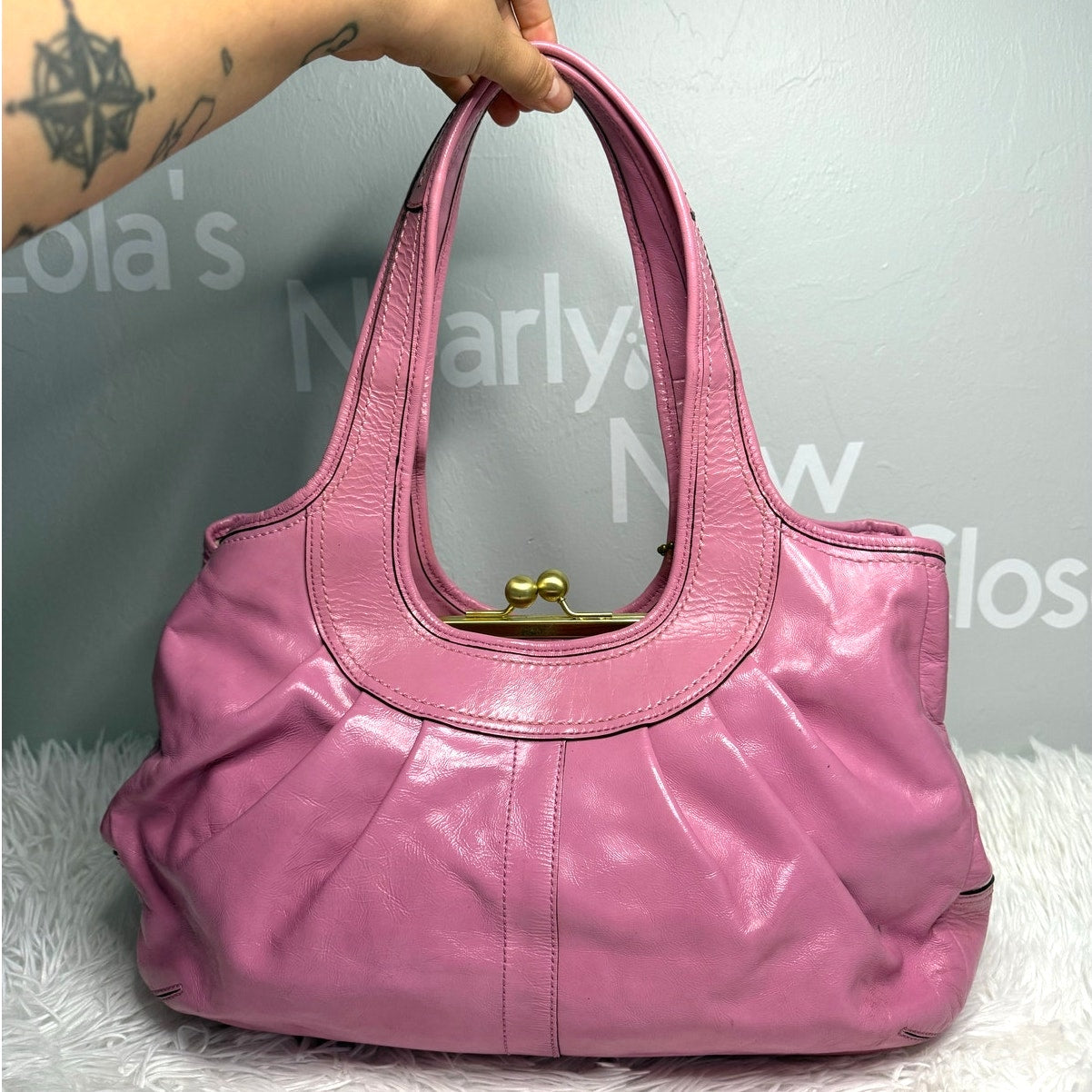 y2k COACH 2008 Pink 12520 Patented Leather Ergo Shoulder Bag