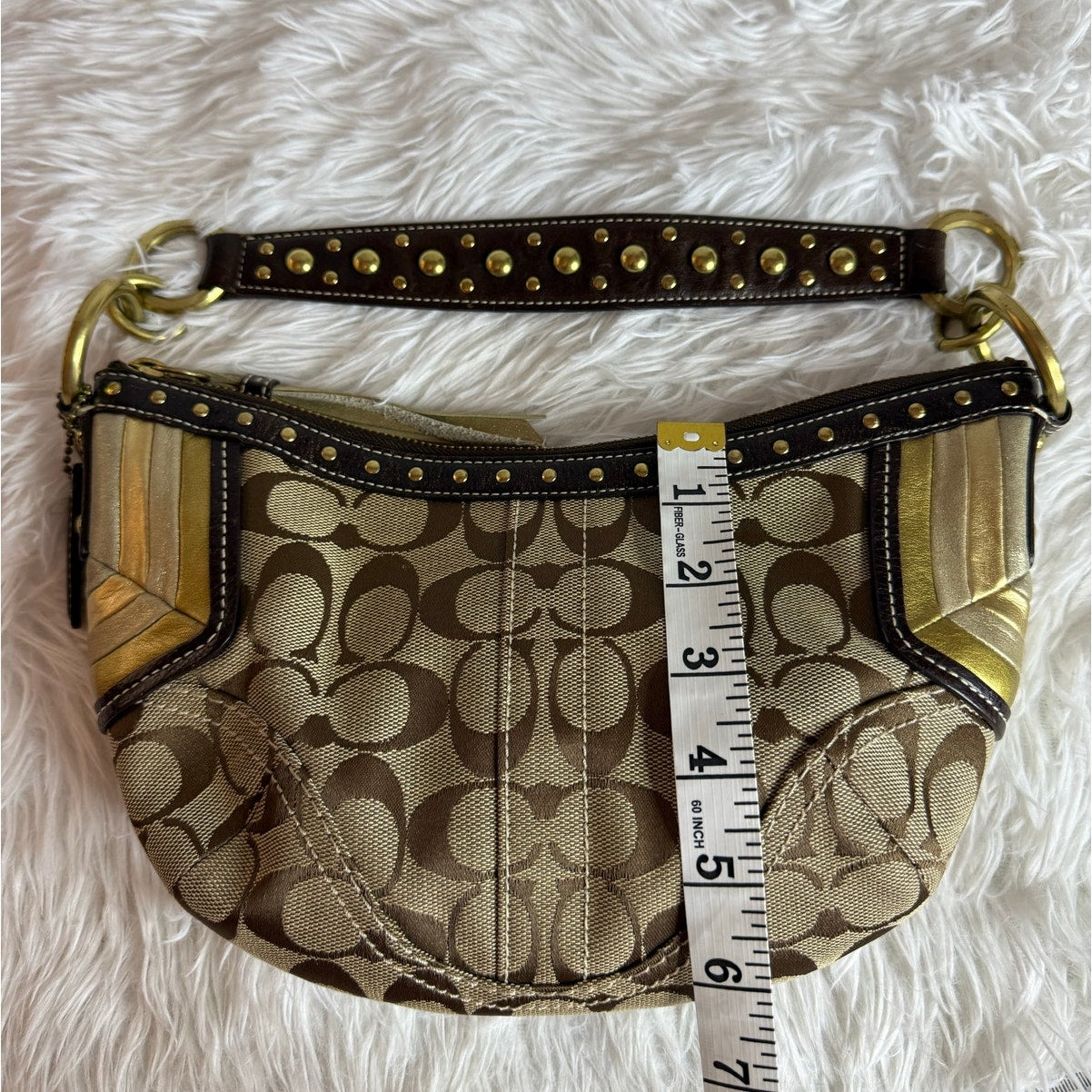 y2k Coach Vintage Brown Stud Gold Hobo Mini Purse Shoulder Bag