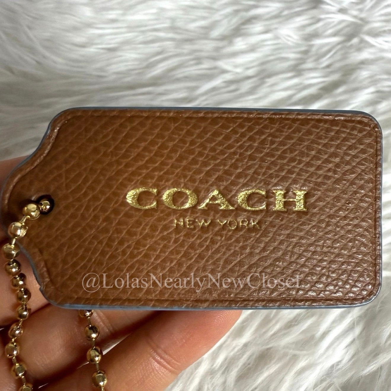 3" Coach Brown Blue Fob Bag Charm Hang tag Hangtag