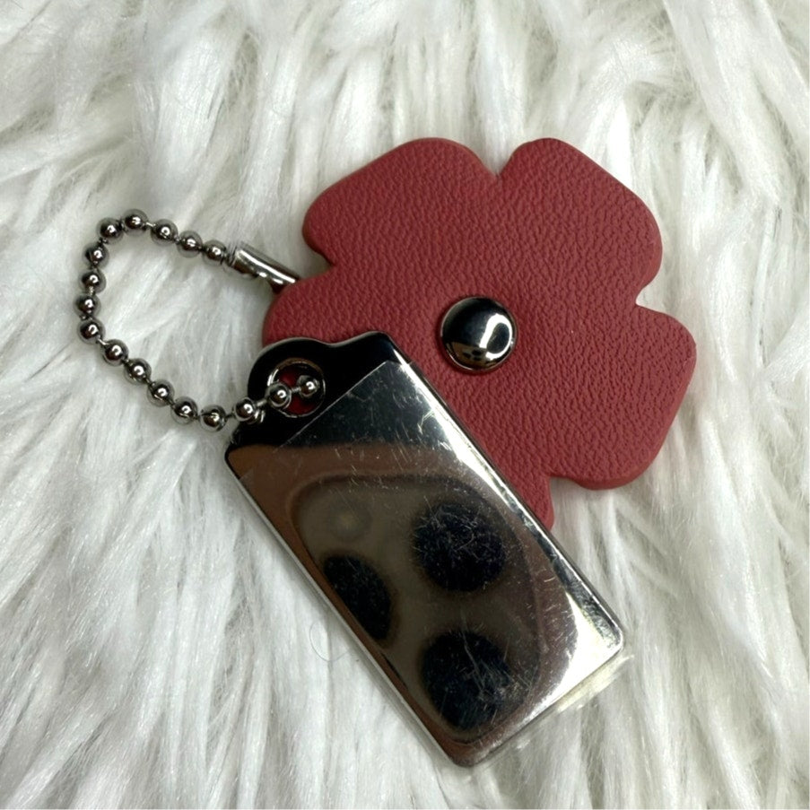 1" COACH Silver Tea Rose Flower Floral Bag Charm Hang Tag Hangtag