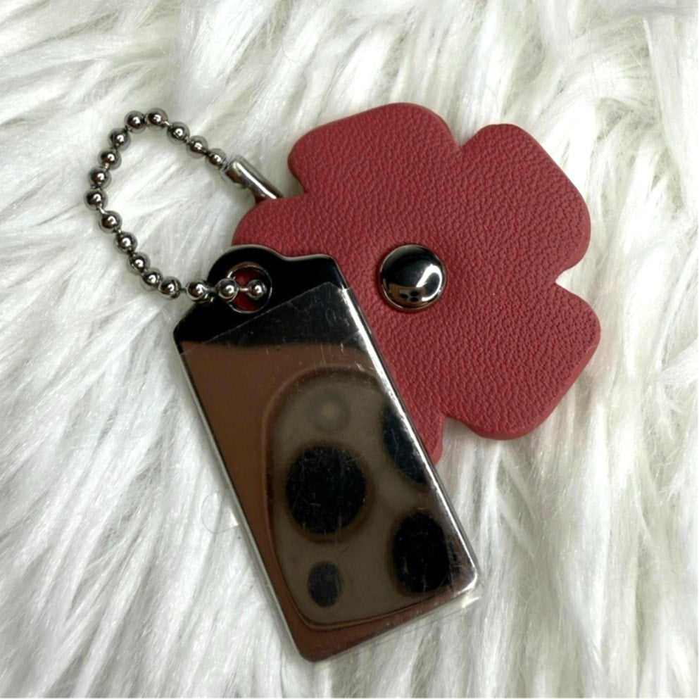 1" COACH Silver Tea Rose Flower Floral Bag Charm Hang Tag