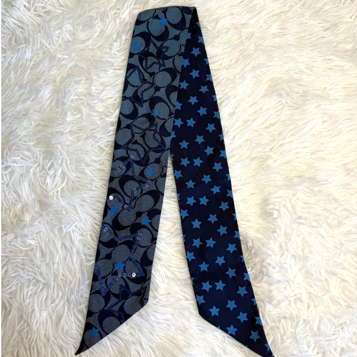 y2k COACH Blue Silk Bag Scarf Star