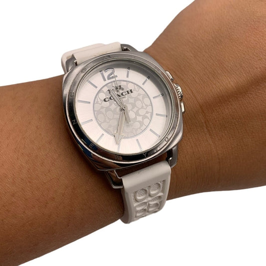 COACH Women Boyfriend Signature Watch Silicon White Silver