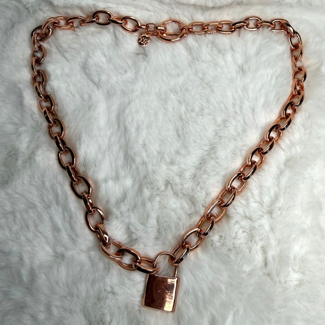 MICHAEL KORS Est 1981 Rose Gold-tone Padlock Pendant Chain Necklace