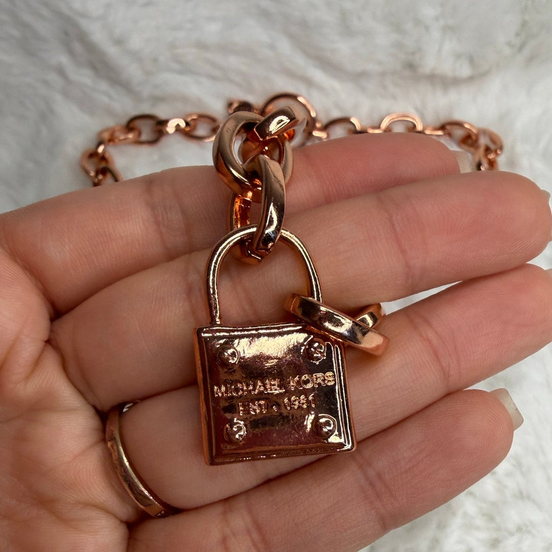 MICHAEL KORS Est 1981 Rose Gold-tone Padlock Pendant Chain Necklace