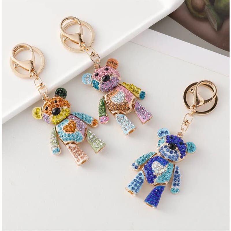 Bear Bag Keychain Bag Charm Key Fob Colorful Rhinestone