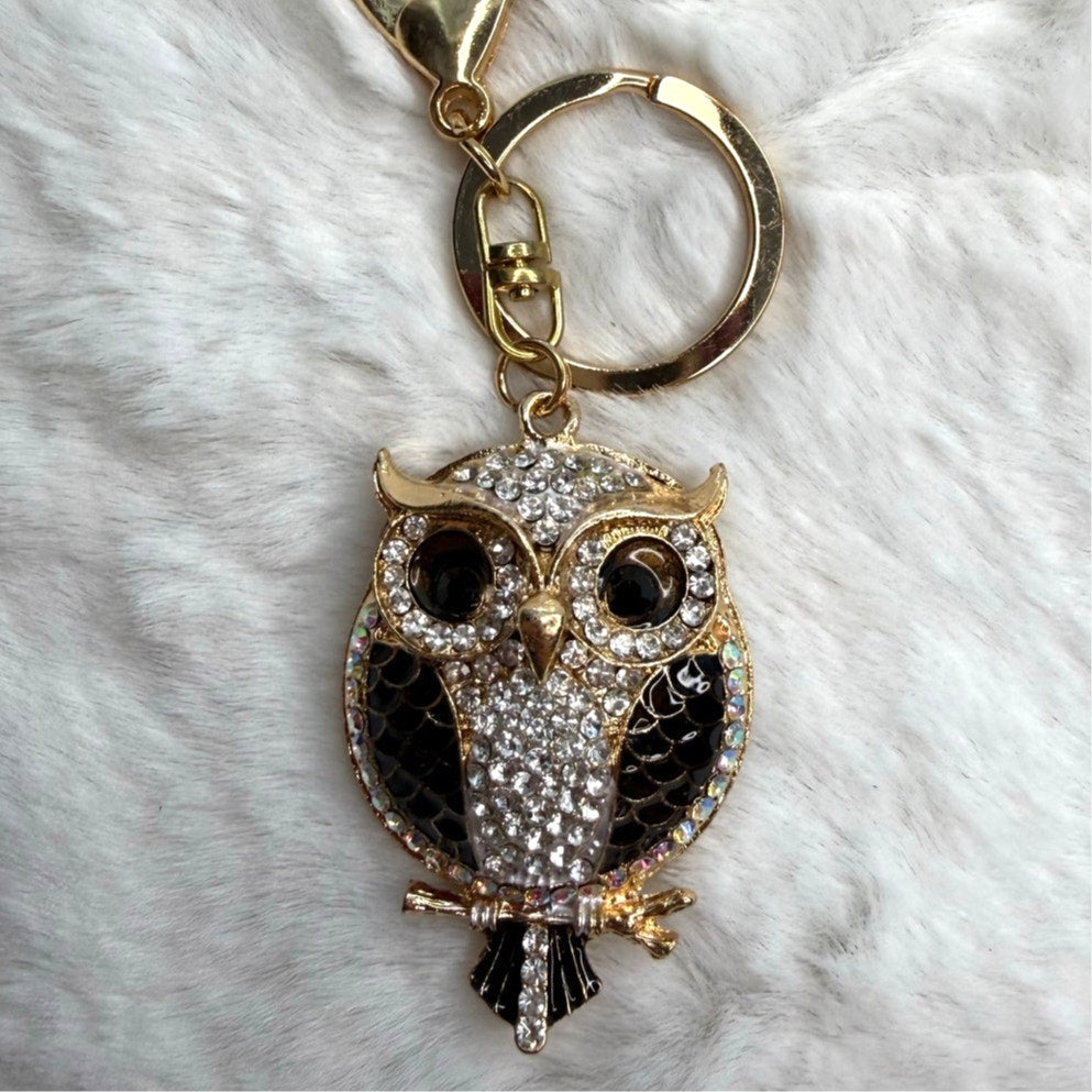 Cute Animal Owl Rhinestone Crystal Owl Keychain Fashion Charm Bag Charm