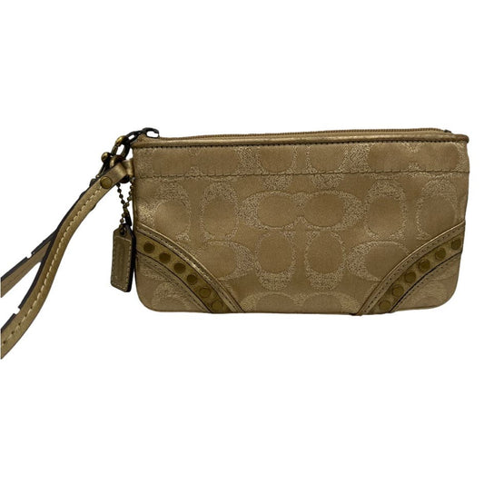 COACH Tan Signature Canvas / Suede Stud Wristlet