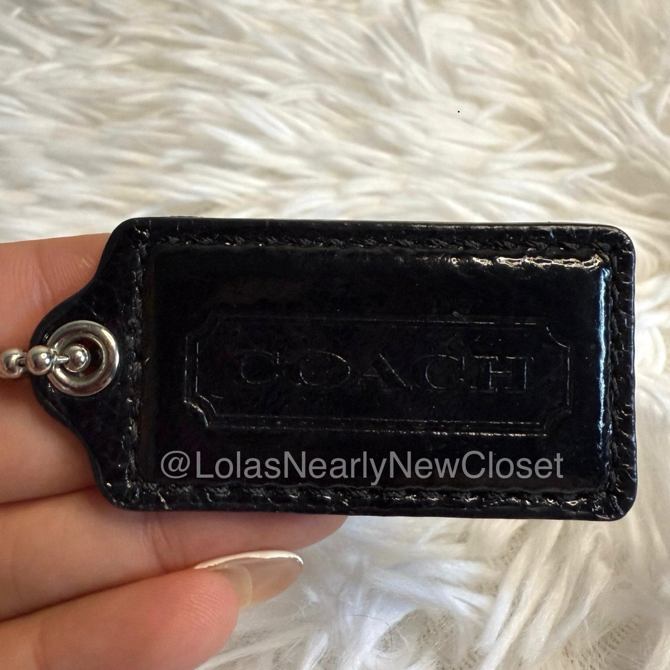2" COACH Black Patent Leather Fob Bag Charm Hang tag Hangtag