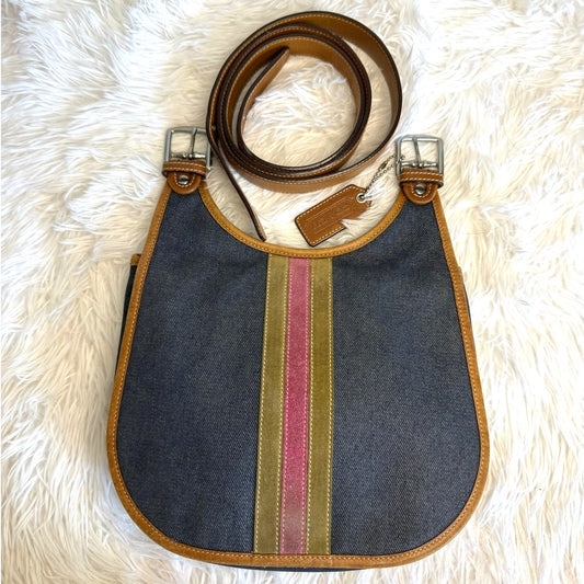 y2k COACH Vintage Denim Suede Striped Crossbody  Shoulder Bag