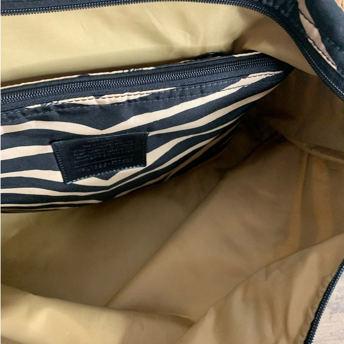 Coach y2k Devin Black Tan Zebra Print Nylon Overnight Tote Pouch