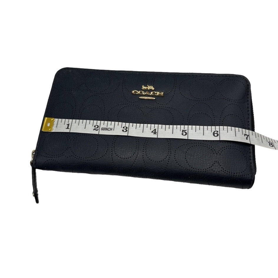 COACH Navy Blue Signature Dotted Zip Around Wallet