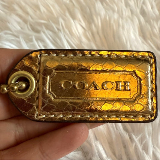 2" COACH Gold Tan Fob Bag Charm Hang tag Hangtag