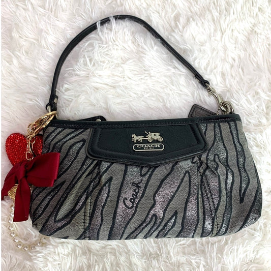 y2k COACH Zebra Silver Print Black Metallic Mini Purse / Wristlet