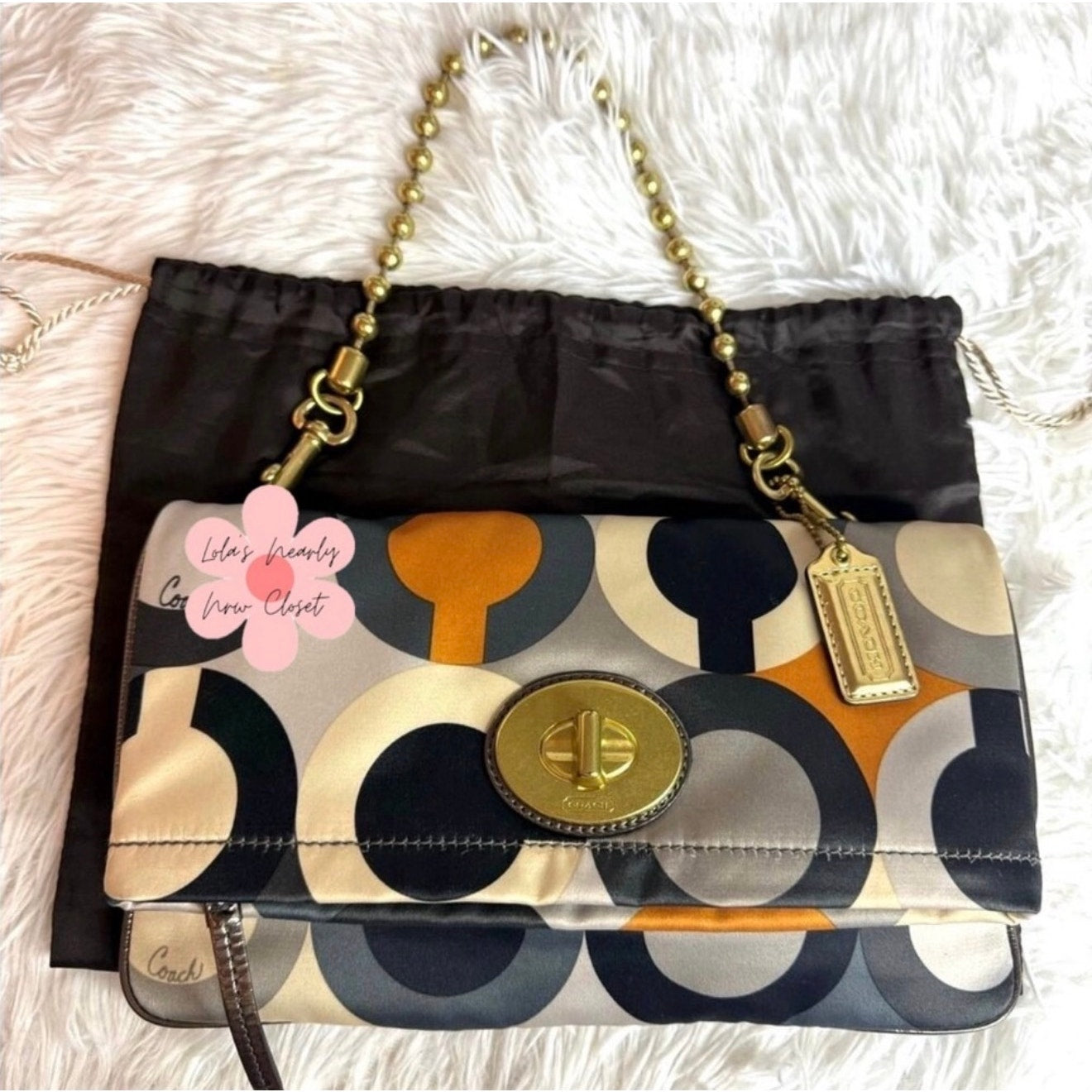 y2k COACH Kisslock Amanda Graphic Op Art Fold Over Clutch Satin Shoulder Bag