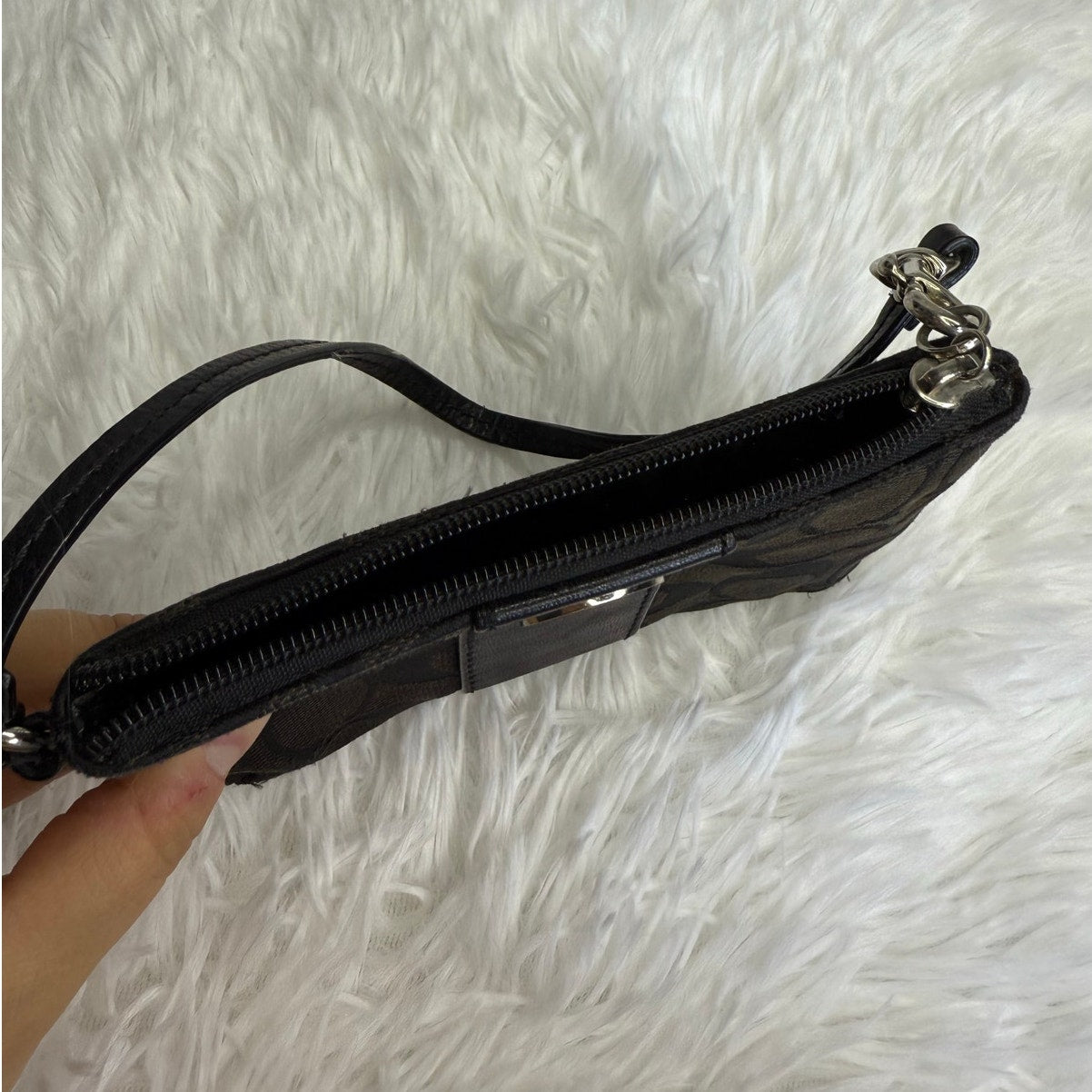 COACH Black Signature Canvas Wristlet